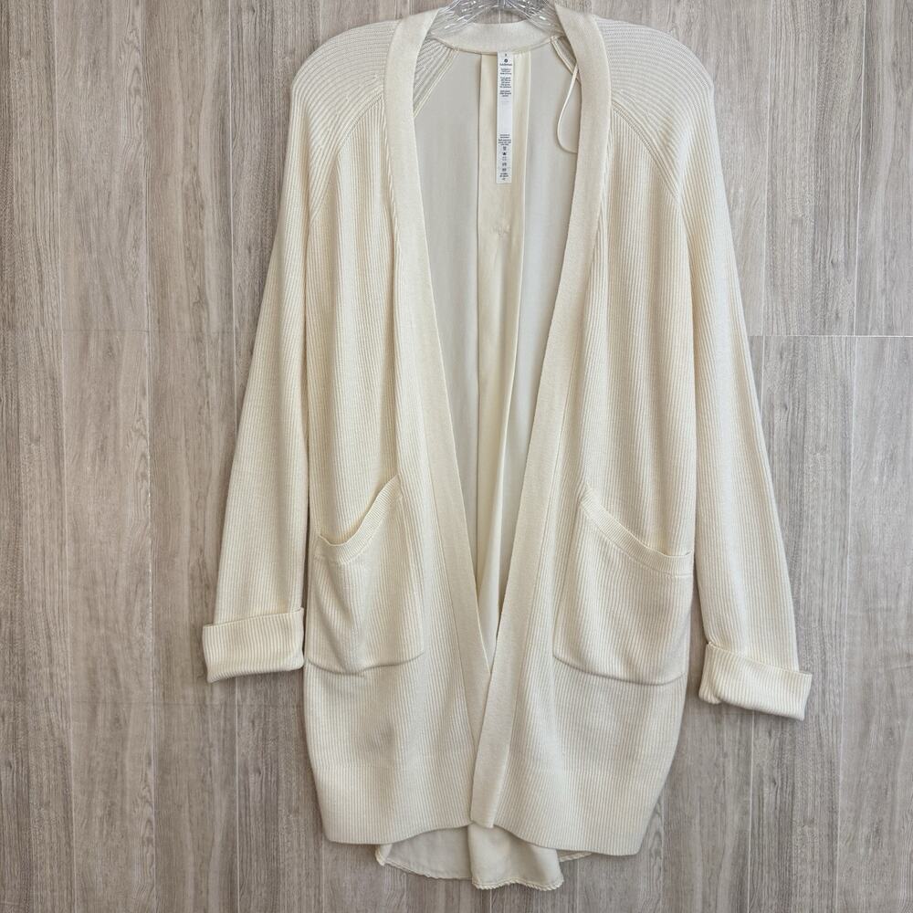 Lululemon Cardigan Womens Size 2 Still At Ease Wrap Ivory Cashmere Blend FLAW